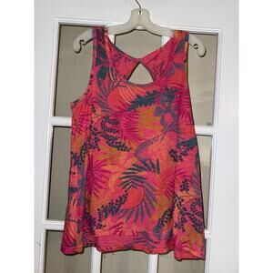 Fresh Produce Women’s Patterned Boxy Tank Pink Floral Print Resort Open Back Med